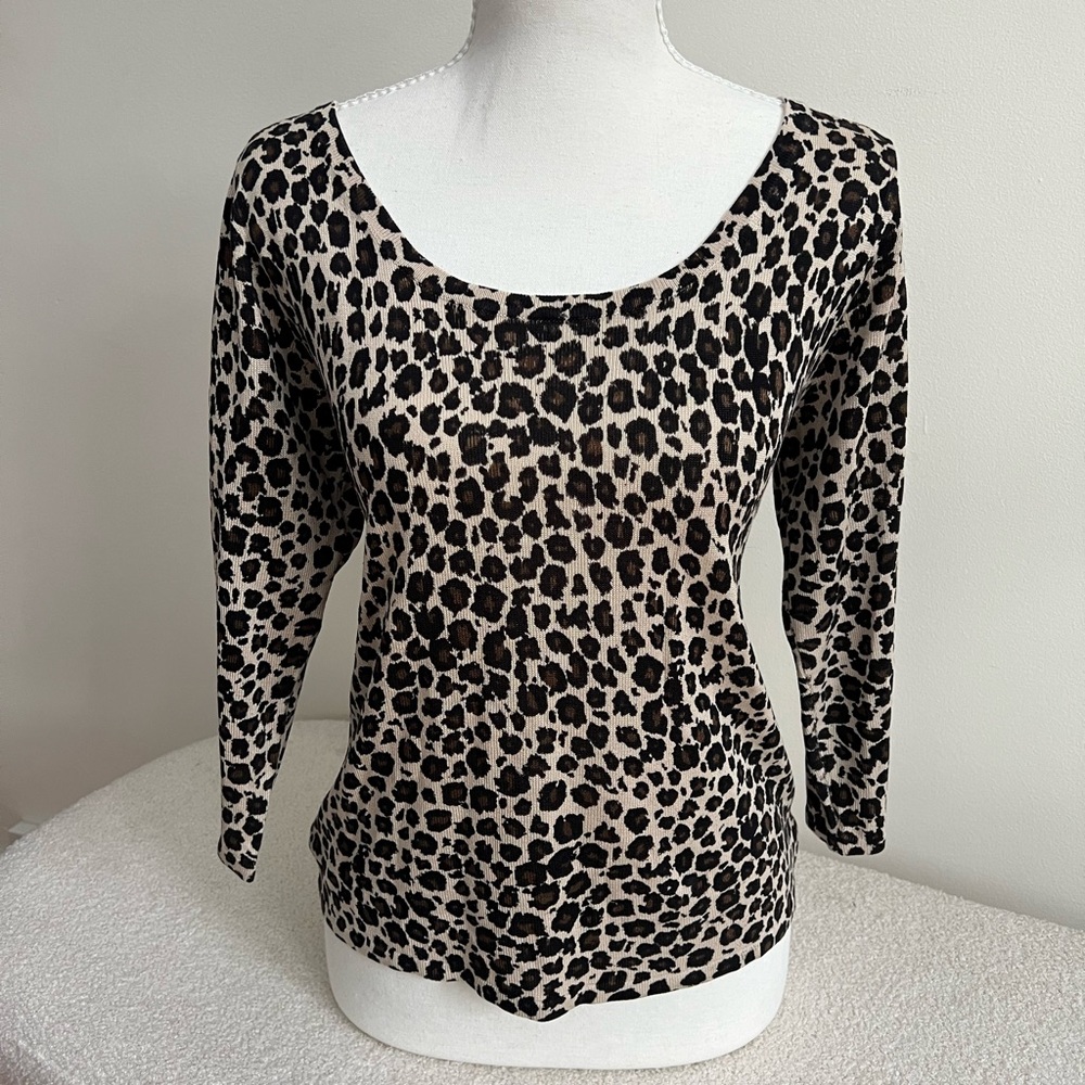 100% silk Leopard Print quarter Sleeve Top